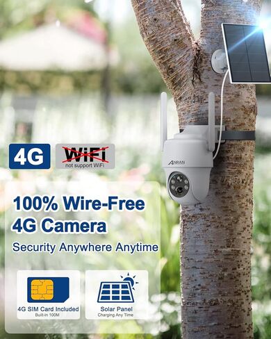 كاميرا ANRAN 2K تعمل بالطاقة الشمسية في الهواء الطلق مع عرض 360 درجة وشبكة 4G LTE الخلوية (بدون WiFi) كاميرا أمان تعمل بالطاقة الشمسية 2K أبيض + أسود in Kuwait