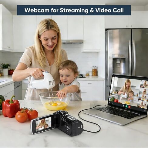 4K Video Camera Camcorder,1080P 60FPS Digital Camera IR Night Vision Camcorder, 3-inch 270° Rotatable Touchscreen Webcam Cam Corder with 32GB SD Card, Microphone, Stabilizer, Batteries, Tripod in Kuwait