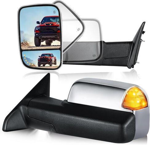 مرايا القطر للفترة 2009-2018 Dodge RAM 1500 ، 2010-2018 RAM 2500 3500 ، 2019-2024 1500 مرايا جانبية كلاسيكية مع قوة الإشارة المدفأة ، مصباح البركة ، يدوي مجموعة الزوج (الأسود المحكم) in Kuwait