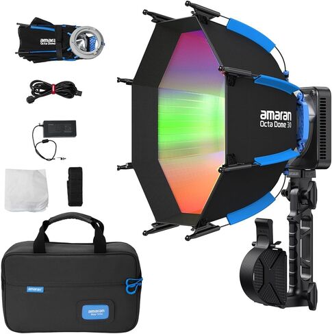 Amaran Ray 120c مصباح فيديو RGB بالألوان الكاملة، 120 وات مصباح LED مدمج لتركيب Bowens Mount COB مع Octa Dome 30 Softbox، CCT 1,800K-20,000K، التحكم في التطبيق للتصوير الفوتوغرافي، البث المباشر in Kuwait
