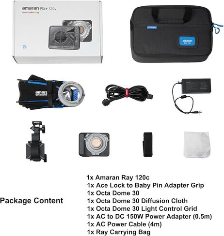 Amaran Ray 120c مصباح فيديو RGB بالألوان الكاملة، 120 وات مصباح LED مدمج لتركيب Bowens Mount COB مع Octa Dome 30 Softbox، CCT 1,800K-20,000K، التحكم في التطبيق للتصوير الفوتوغرافي، البث المباشر in Kuwait