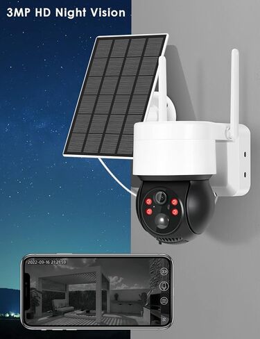كاميرا أمان خارجية، كاميرات مراقبة للرؤية الليلية 2K/3MP لاسلكية في الهواء الطلق مع مستشعر حركة PIR IP66 مقاوم للماء وكاميرا تعمل بالطاقة الشمسية للأمان في الهواء الطلق (أسود) in Kuwait