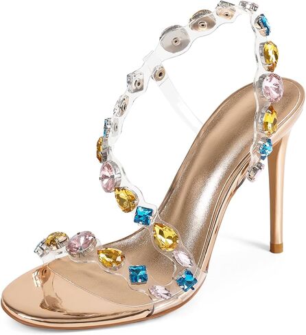 Rhinestone Wrap-Around High Heels for Women, Sparkly Embellished Crystal Clear Strappy Sandals, 4-Inch Open Toe Stiletto Heels, Evening Wedding Party Dressy Shoes in Saudi Arabia