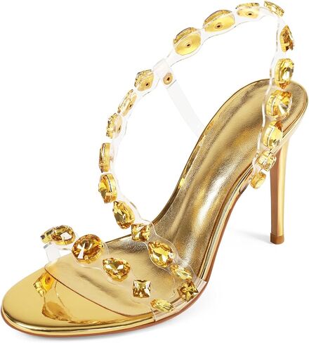 Rhinestone Wrap-Around High Heels for Women, Sparkly Embellished Crystal Clear Strappy Sandals, 4-Inch Open Toe Stiletto Heels, Evening Wedding Party Dressy Shoes in Saudi Arabia