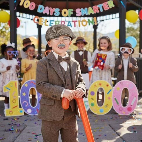 5Pcs Grandpa Old Man Costume Kit - Flat Hat, Glasses, Inflatable Cane, Fake Gray Mustache and Eyebrows Set in Saudi Arabia