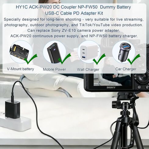 بطارية الدمية USB من النوع C NP-FW50 بديلة لبطارية الكاميرا NP-FW50، مناسبة لكاميرا Sony ZV-E10، A3000، A5000، A5100، A6000، A6100، A6300، A6400، A6500، A7، A7II، A7S، A7SII، RX10 II IV in Kuwait