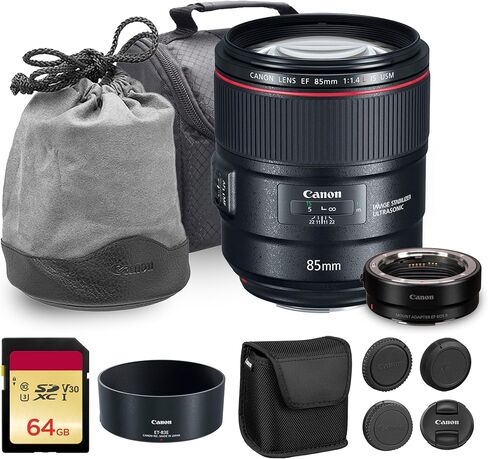 Canon EF 85mm f/1.4L هي عدسة USM | صورة احترافية من سلسلة L-Series مع فتحة عدسة f/1.4 سريعة وتثبيت الصورة البصرية والتركيز البؤري التلقائي USM | للصور الشخصية وحفلات الزفاف (2271C002) + محول EF-EOS R + المزيد in Kuwait