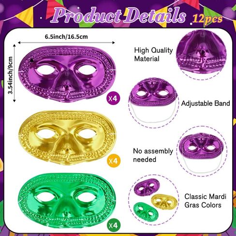 Mardi Gras Masks Bulk 24pcs/12pcs Masquerade Mask with Band Mardi Gras Mask for Men Women Mardi Gras Decor Cosplay in Saudi Arabia