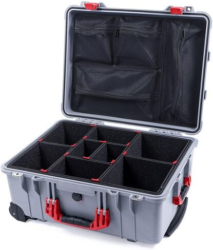 Pelican Protector 1560 Case by ColorCase - Silver - Waterproof Case with TrekPak Divider System & Mesh Lid Organizer - Orange Handles & Latches in Saudi Arabia