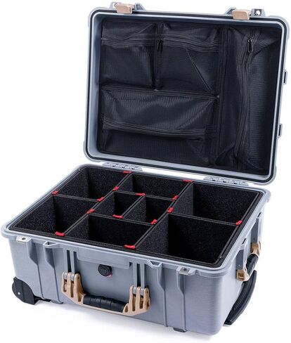 Pelican Protector 1560 Case by ColorCase - Silver - Waterproof Case with TrekPak Divider System & Mesh Lid Organizer - Orange Handles & Latches in Saudi Arabia