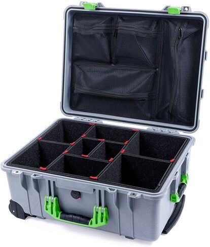 Pelican Protector 1560 Case by ColorCase - Silver - Waterproof Case with TrekPak Divider System & Mesh Lid Organizer - Orange Handles & Latches in Saudi Arabia