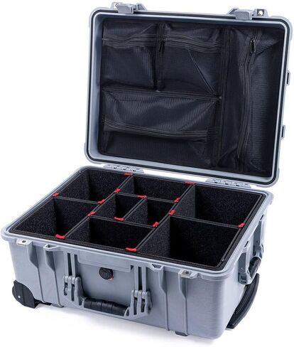 Pelican Protector 1560 Case by ColorCase - Silver - Waterproof Case with TrekPak Divider System & Mesh Lid Organizer - Orange Handles & Latches in Saudi Arabia