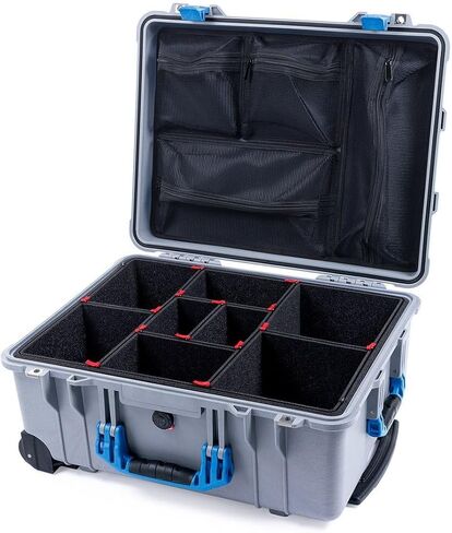 Pelican Protector 1560 Case by ColorCase - Silver - Waterproof Case with TrekPak Divider System & Mesh Lid Organizer - Orange Handles & Latches in Saudi Arabia