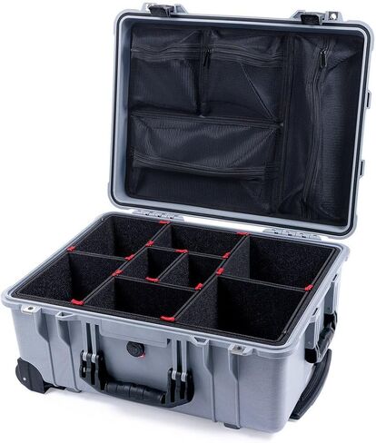 Pelican Protector 1560 Case by ColorCase - Silver - Waterproof Case with TrekPak Divider System & Mesh Lid Organizer - Orange Handles & Latches in Saudi Arabia