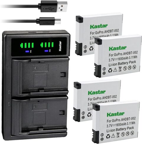 بطارية Kastar 4 عبوات وشاحن USB LTD2 متوافق مع Gopro HD HERO Naked، Gopro HD HERO 960، كاميرا GoPro Hero HD 1080p الرقمية، Gopro HD HERO2 Outdoor Edition، Gopro HD HERO2 Motorsport Edition in Kuwait