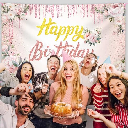 الوردي الزهور عيد ميلاد سعيد خلفية راية للنساء grils، الربيع البرية التصوير الفوتوغرافي خلفية ارتفع الذهب علامة الحروف يلمع زهرة البرية زهرة نبات الباستيل راية 3 بنسبة 5 قدم in Kuwait