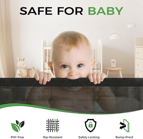 بوابات أطفال مطورة قابلة للسحب مقاس 71 بوصة، بوابة شبكية للكلاب مع قفل أرضي - بوابة أمان للرضع والأطفال الصغار والكلاب والحيوانات الأليفة، بوابة قوية مقاومة للخدش لمداخل الحيوانات الأليفة الداخلية وممرات المطبخ الصغيرة in Kuwait