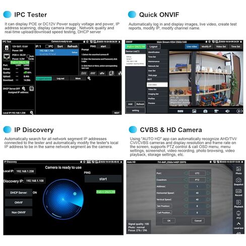 جهاز اختبار كاميرا IP 8K، جهاز اختبار CCTV من WANLUTECH شاشة لمس 7 بوصات 8 ميجابكسل TVI CVI AHD SDI CVBS اختبار الكاميرا SFP 90W PoE مخرج طاقة RJ45 أدوات شبكة اختبار الكابلات RS485 WiFi HDMI I/O VGA in (IPC-9800CADHS Pro) in Kuwait