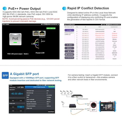 جهاز اختبار كاميرا IP 8K، جهاز اختبار CCTV من WANLUTECH شاشة لمس 7 بوصات 8 ميجابكسل TVI CVI AHD SDI CVBS اختبار الكاميرا SFP 90W PoE مخرج طاقة RJ45 أدوات شبكة اختبار الكابلات RS485 WiFi HDMI I/O VGA in (IPC-9800CADHS Pro) in Kuwait