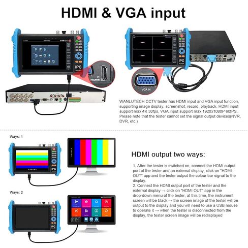 جهاز اختبار كاميرا IP 8K، جهاز اختبار CCTV من WANLUTECH شاشة لمس 7 بوصات 8 ميجابكسل TVI CVI AHD SDI CVBS اختبار الكاميرا SFP 90W PoE مخرج طاقة RJ45 أدوات شبكة اختبار الكابلات RS485 WiFi HDMI I/O VGA in (IPC-9800CADHS Pro) in Kuwait