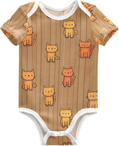 Baby Girls Boys Bodysuit Cute Highland Cows Pattern Short Sleeve Jumpsuit Bodysuit Infant Clothes for 0-24M in Kuwait