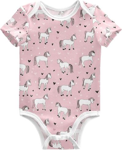 Baby Girls Boys Bodysuit Cute Highland Cows Pattern Short Sleeve Jumpsuit Bodysuit Infant Clothes for 0-24M in Kuwait