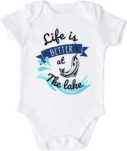 الحياة أفضل في البحيرة Baby Onesie® قميص لطيف لصيد الأسماك للأطفال 83 in Kuwait