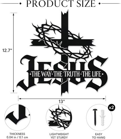 Jesus Wall Art Cross Wall Decor with Crown of Thorns - Metal Christian Wall Art "The Way The Truth The Life" Sign, Black Iron Religious Wall Art & Christian Wall Decor for Home Living Room Church in Saudi Arabia