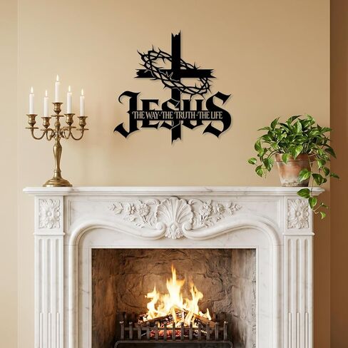 Jesus Wall Art Cross Wall Decor with Crown of Thorns - Metal Christian Wall Art "The Way The Truth The Life" Sign, Black Iron Religious Wall Art & Christian Wall Decor for Home Living Room Church in Saudi Arabia
