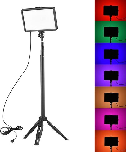 مجموعة إضاءة فيديو Yctze RGB مع حامل ثلاثي القوائم قابل للتمديد - 10 مستويات إضاءة LED USB قابلة للتعتيم للبث والمؤتمرات والتسجيل in Kuwait