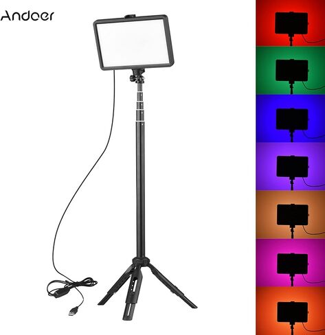 مجموعة إضاءة فيديو Yctze RGB مع حامل ثلاثي القوائم قابل للتمديد - 10 مستويات إضاءة LED USB قابلة للتعتيم للبث والمؤتمرات والتسجيل in Kuwait