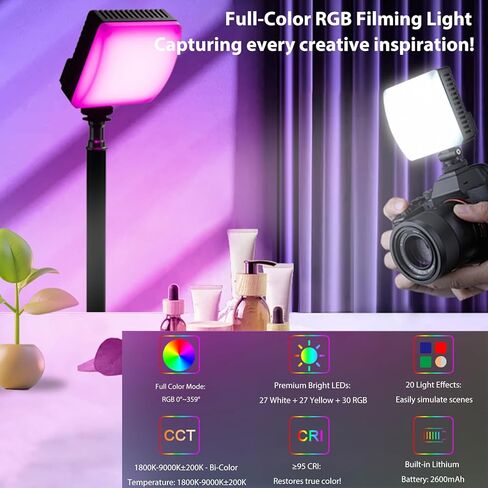 مصابيح فيديو GOWENIC RGB، إضاءة تصوير محمولة لكاميرا LED 10 وات، CRI 95 + 1800K - 9000K مصباح لوحة قابل للتعتيم لصور السيلفي ومدونات الفيديو والصور الشخصية، إلخ in Kuwait