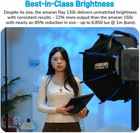 مصباح فيديو Amaran Ray 120c RGB LED، ضوء تصوير استوديو 120 واط مع Octa Dome 30 Softbox، 1,800K-20,000K، IP54 مقاوم للماء، USB-C PD، تحكم APP/NFC، حامل Bowens لليوتيوب ومدونة الفيديو والبث المباشر in Kuwait