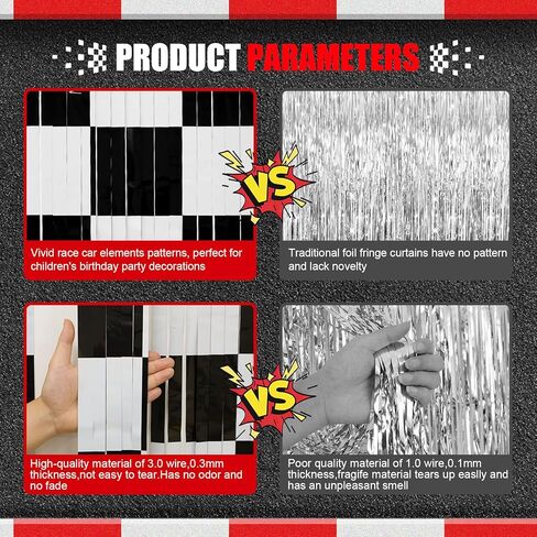 Menstarsi Car Birthday Decorations, Race Car Birthday Party Decorations, 2 Pack Black White Tinsel Foil Fringe Curtains, Checkered Backdrop, Photo Booth Prop Streamers for Kid Boy Men Party Decor in Kuwait