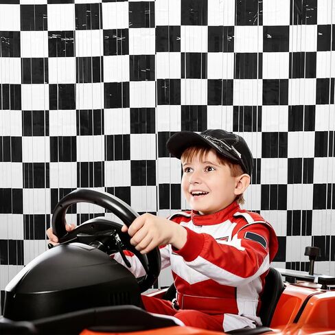 Menstarsi Car Birthday Decorations, Race Car Birthday Party Decorations, 2 Pack Black White Tinsel Foil Fringe Curtains, Checkered Backdrop, Photo Booth Prop Streamers for Kid Boy Men Party Decor in Kuwait