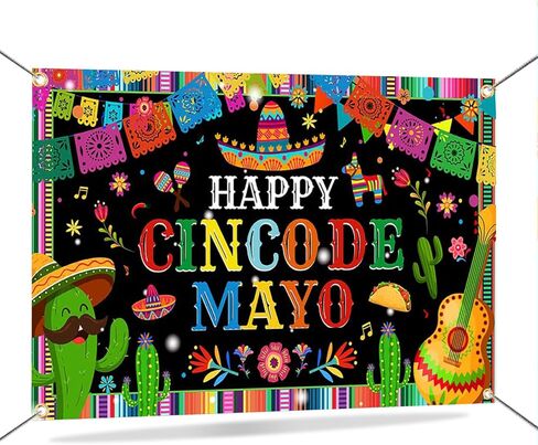 Mocsicka Cinco De Mayo لافتة خلفية موضوع مكسيكي ديكورات حفلات العيد كرنفال Cinco De Mayo ديكورات خلفية كشك الصور (6 × 3.6 قدم (70.8 × 43.3 بوصة)) in Kuwait