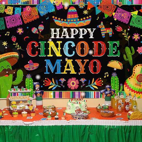 Mocsicka Cinco De Mayo لافتة خلفية موضوع مكسيكي ديكورات حفلات العيد كرنفال Cinco De Mayo ديكورات خلفية كشك الصور (6 × 3.6 قدم (70.8 × 43.3 بوصة)) in Kuwait
