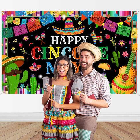 Mocsicka Cinco De Mayo لافتة خلفية موضوع مكسيكي ديكورات حفلات العيد كرنفال Cinco De Mayo ديكورات خلفية كشك الصور (6 × 3.6 قدم (70.8 × 43.3 بوصة)) in Kuwait