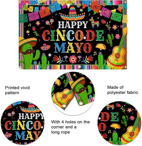 Mocsicka Cinco De Mayo لافتة خلفية موضوع مكسيكي ديكورات حفلات العيد كرنفال Cinco De Mayo ديكورات خلفية كشك الصور (6 × 3.6 قدم (70.8 × 43.3 بوصة)) in Kuwait