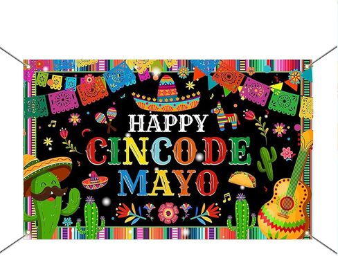 Mocsicka Cinco De Mayo لافتة خلفية موضوع مكسيكي ديكورات حفلات العيد كرنفال Cinco De Mayo ديكورات خلفية كشك الصور (6 × 3.6 قدم (70.8 × 43.3 بوصة)) in Kuwait