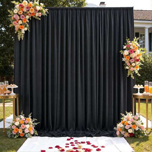20x10FT Black Backdrop Curtains for Parties - 4 Panels 5x10FT Polyester Backdrop Drapes for Birthday, Wedding, Decorations & Graduation Background in Saudi Arabia