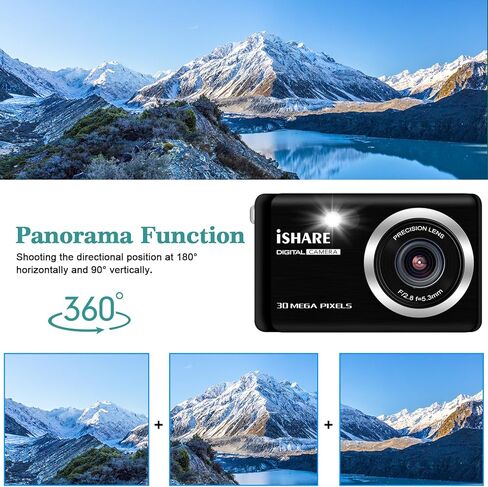 كاميرا رقمية 30 ميجابكسل FHD 1080P كاميرا بوينت آند شوت مع شاشة LCD 2.8 بوصة تكبير رقمي 18X، بطاقة SD سعة 32 جيجابايت بطاريتان، كاميرا مدمجة قابلة لإعادة الشحن للأطفال للمراهقين والطلاب وكبار السن (أسود) in Kuwait