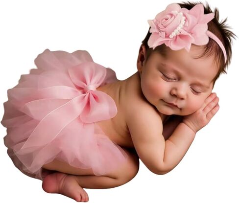 Newborn Baby Photography Prop Girl Outfits Tulle Mesh Tutu Skirt &Headdress in Saudi Arabia