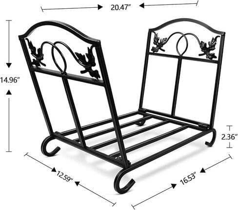 Amagabeli Firewood Rack Indoor Outdoor Heavy Duty Foldable Firewood Holder Wrought Iron Fireplace Log Holders with Leaves Design and Raised Arched Feet Wood Rack for Firewood Metal Wood Basket Black in Saudi Arabia