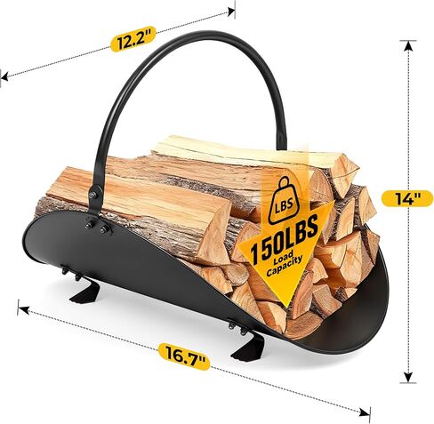 حامل حطب المدفأة من الحديد المطاوع للاستخدام في الاماكن المغلقة، حامل تخزين الحطب للاستخدام في الهواء الطلق، حامل خشبي مزخرف للمدفأة، ملحقات ادوات المدفأة، اسود، اماجابيلي in Kuwait