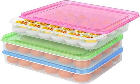 77L Deviled Egg Containers with Lid, (Set of 2), Plastic Egg Holder for Refrigerator for 48 Eggs, Clear Storage Deviled Egg Tray Carrier, Fridge Stackable Countertop Portable Egg Dispenser in Kuwait