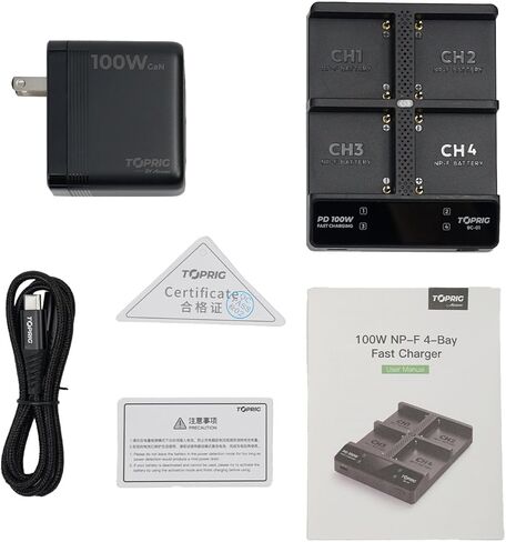 مجموعة شاحن سريع Accsoon TopRig 100W 4-Bay NP-F مع كابل 100W، ومحول طاقة PD 100W in Kuwait