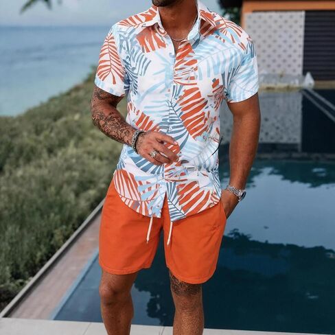 Men Bohemian Polo Shirt and Shorts Set 2 Piece Summer Outfits Short Sleeve Track Suit in Saudi Arabia