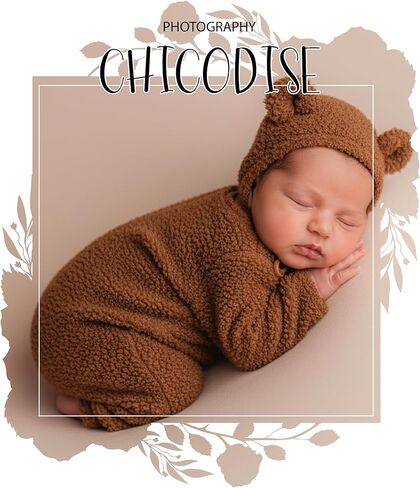 Newborn Photography Outfits Boy Girl Bear Hat & Footed Romper Baby Photoshoot Props Infant Photo Props in Saudi Arabia