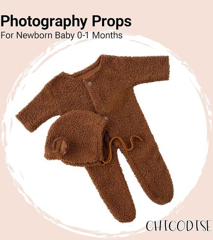 Newborn Photography Outfits Boy Girl Bear Hat & Footed Romper Baby Photoshoot Props Infant Photo Props in Saudi Arabia